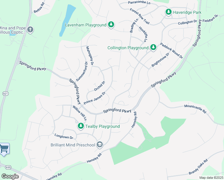 map of restaurants, bars, coffee shops, grocery stores, and more near 9119 Prince James Turn in Chesterfield