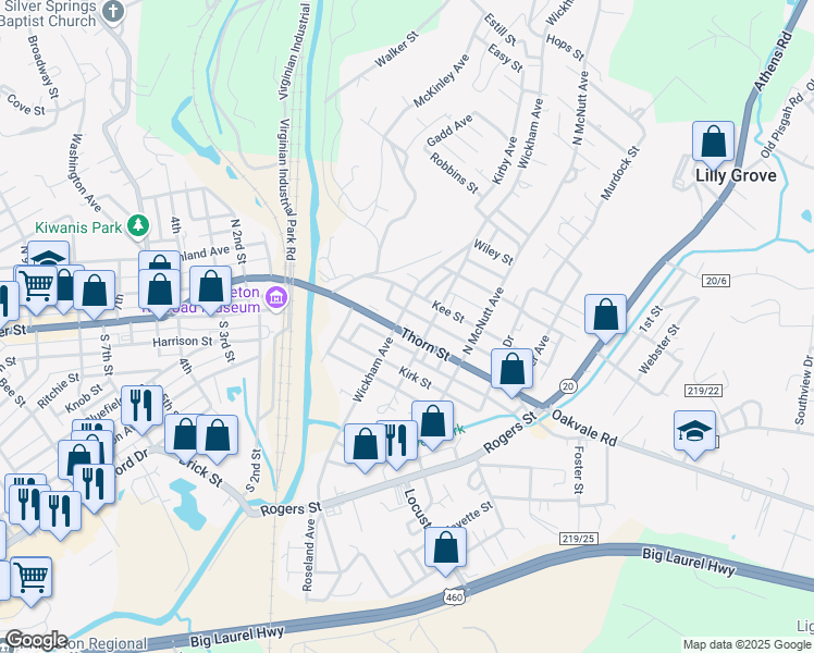 map of restaurants, bars, coffee shops, grocery stores, and more near 101-137 S Wickham Ave in Princeton