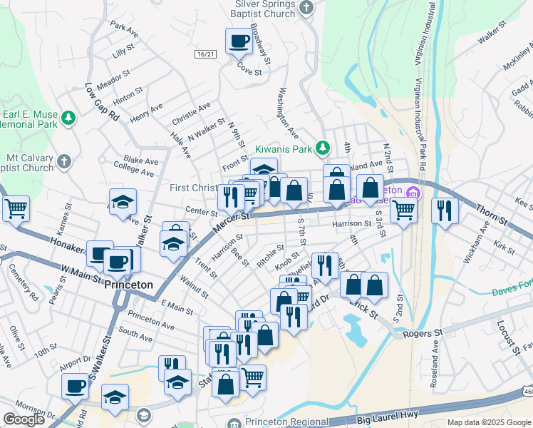map of restaurants, bars, coffee shops, grocery stores, and more near 851 Mercer Street in Princeton