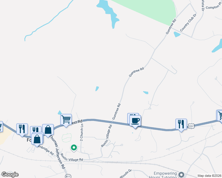 map of restaurants, bars, coffee shops, grocery stores, and more near 1198 Gumtree Road in Forest