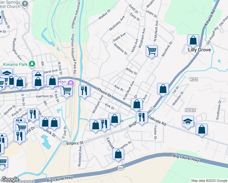 map of restaurants, bars, coffee shops, grocery stores, and more near 151 N Caperton Ave in Princeton