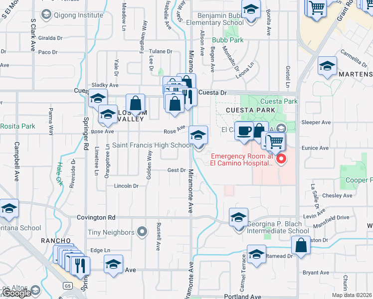 map of restaurants, bars, coffee shops, grocery stores, and more near 1811 Van Buren Circle in Mountain View
