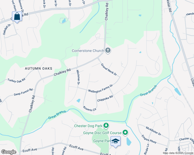 map of restaurants, bars, coffee shops, grocery stores, and more near 4812 Krenmore Court in Chester