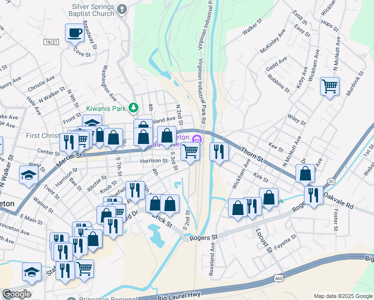 map of restaurants, bars, coffee shops, grocery stores, and more near 268 Harrison Street in Princeton