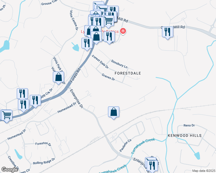 map of restaurants, bars, coffee shops, grocery stores, and more near 102 Van Oak Drive in Lynchburg