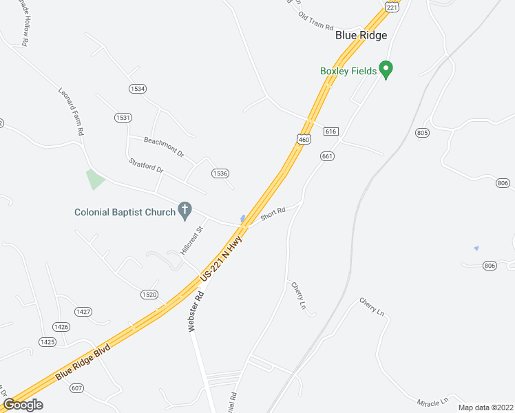 map of restaurants, bars, coffee shops, grocery stores, and more near 4115 Blue Ridge Blvd in Blue Ridge