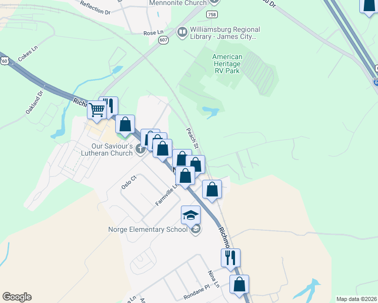 map of restaurants, bars, coffee shops, grocery stores, and more near in Norge