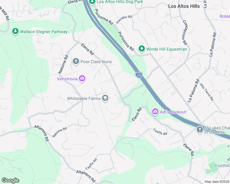 map of restaurants, bars, coffee shops, grocery stores, and more near 26928 Elena Road in Los Altos Hills