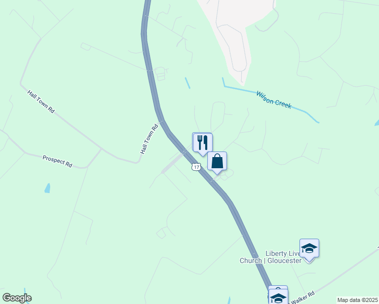 map of restaurants, bars, coffee shops, grocery stores, and more near 6139 George Washington Memorial Highway in Gloucester