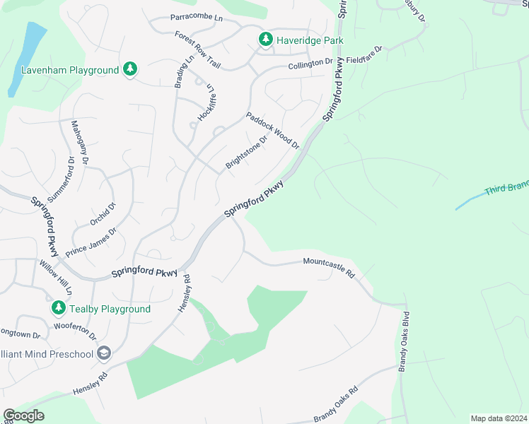 map of restaurants, bars, coffee shops, grocery stores, and more near 13555 Springford Parkway in Chesterfield