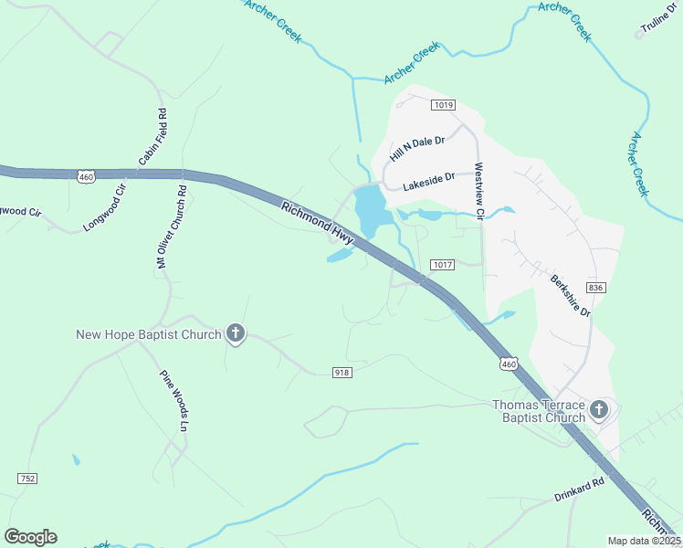 map of restaurants, bars, coffee shops, grocery stores, and more near 9869 Richmond Highway in Lynchburg