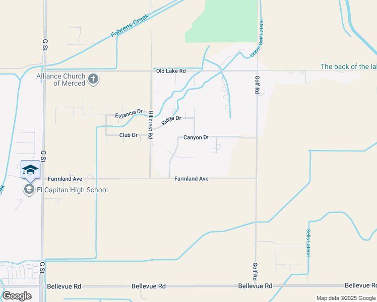 map of restaurants, bars, coffee shops, grocery stores, and more near 1674 Knoll Court in Merced