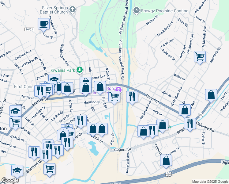 map of restaurants, bars, coffee shops, grocery stores, and more near 109 North 1st Street in Princeton