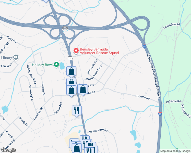 map of restaurants, bars, coffee shops, grocery stores, and more near 2351 Buena Vista Boulevard in Chester