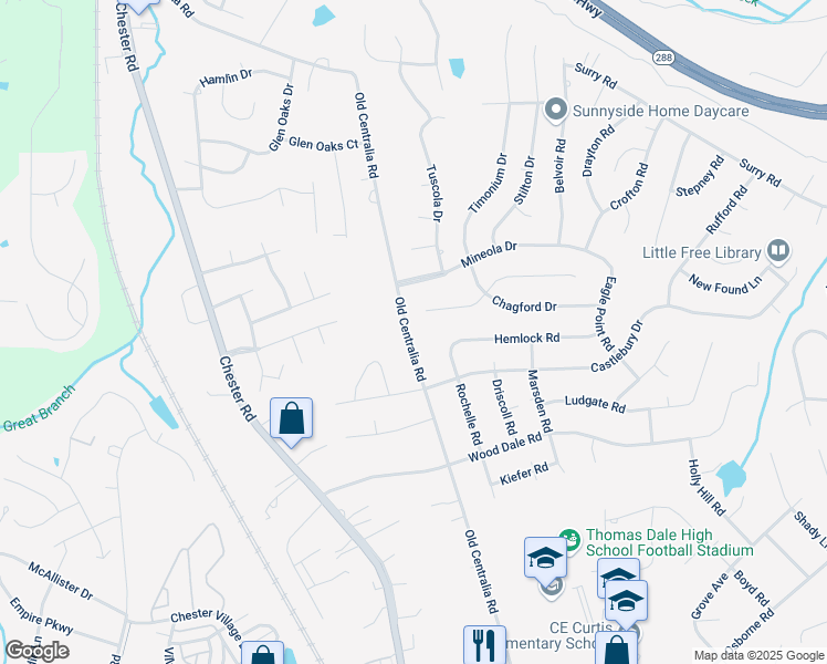 map of restaurants, bars, coffee shops, grocery stores, and more near 11311 Old Centralia Road in Chester