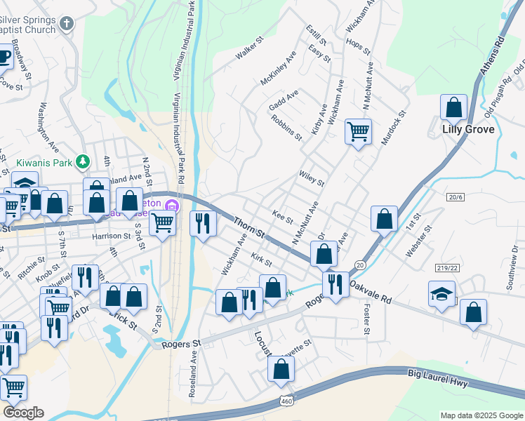 map of restaurants, bars, coffee shops, grocery stores, and more near 228-298 N Wickham Ave in Princeton
