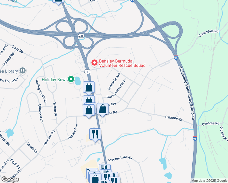 map of restaurants, bars, coffee shops, grocery stores, and more near 2354 Buena Vista Boulevard in Chester