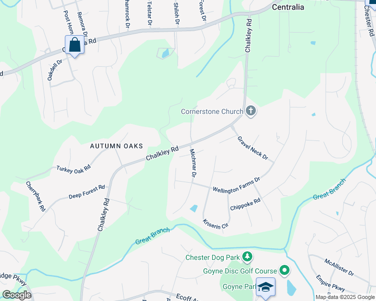 map of restaurants, bars, coffee shops, grocery stores, and more near 10630 Michmar Drive in Chester