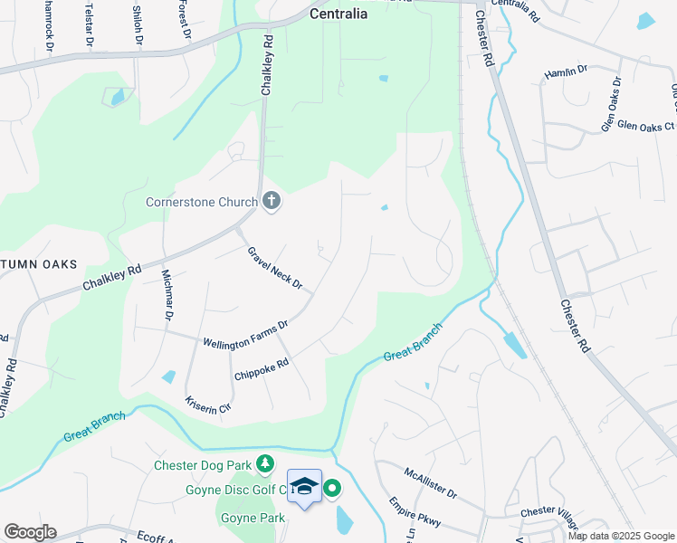 map of restaurants, bars, coffee shops, grocery stores, and more near 4601 Wellington Farms Drive in Chester