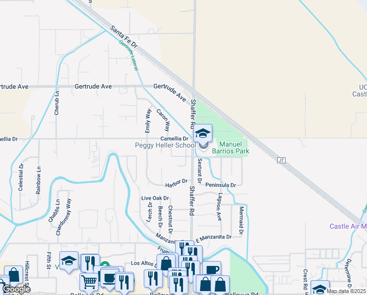 map of restaurants, bars, coffee shops, grocery stores, and more near 3451 Shipwright Avenue in Atwater