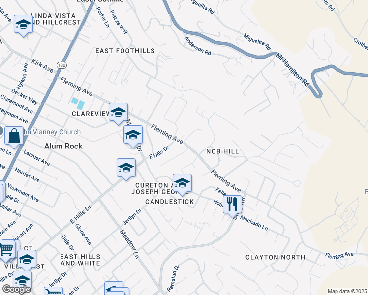 map of restaurants, bars, coffee shops, grocery stores, and more near 455 Fleming Avenue in San Jose