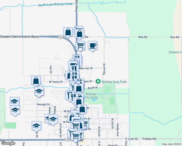 map of restaurants, bars, coffee shops, grocery stores, and more near 166-168 Mac Iver Street in Bishop