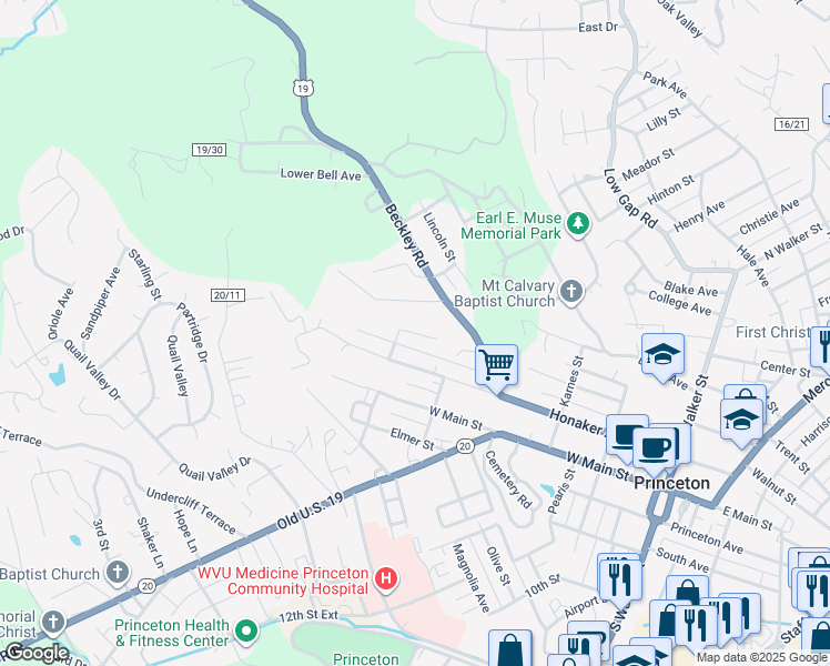 map of restaurants, bars, coffee shops, grocery stores, and more near Bailey Street in Princeton