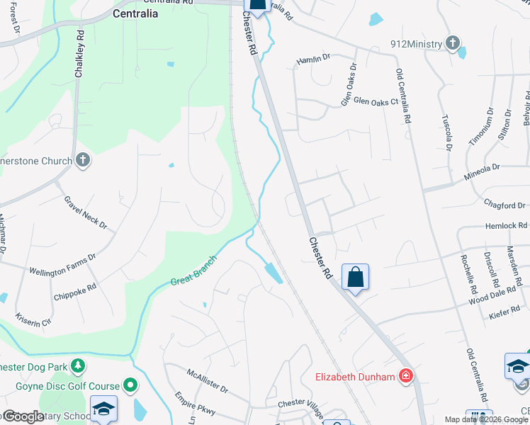 map of restaurants, bars, coffee shops, grocery stores, and more near 10906 Chester Road in Chester