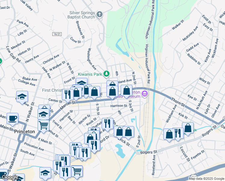 map of restaurants, bars, coffee shops, grocery stores, and more near 406 Straley Avenue in Princeton