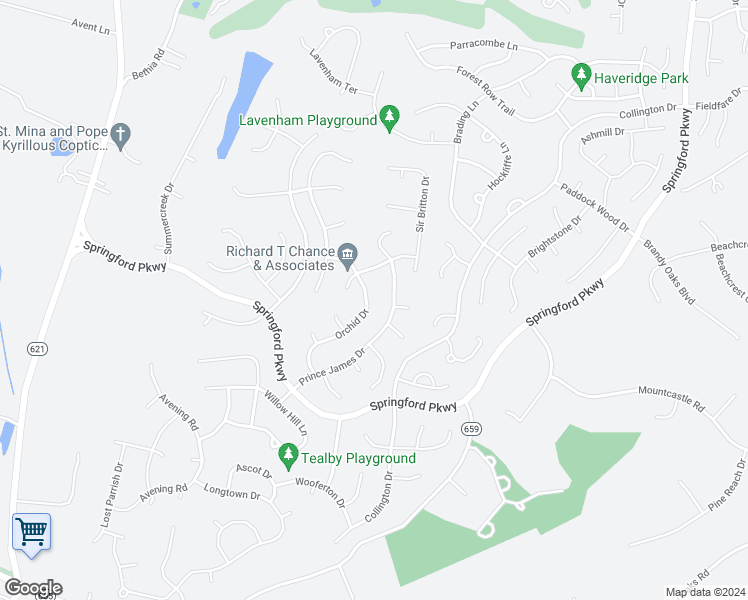 map of restaurants, bars, coffee shops, grocery stores, and more near 13701 Orchid Drive in Chesterfield