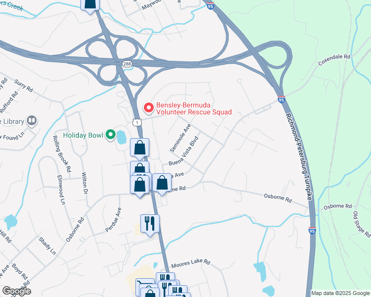 map of restaurants, bars, coffee shops, grocery stores, and more near 2342 Buena Vista Boulevard in Chester