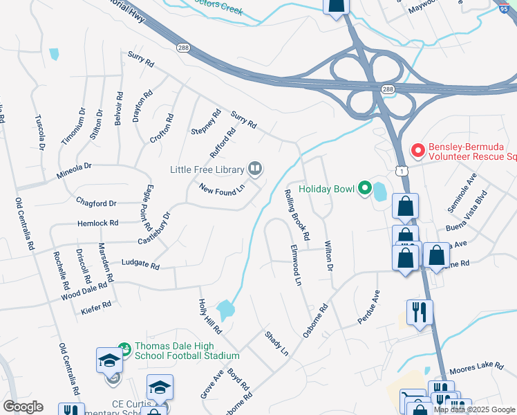 map of restaurants, bars, coffee shops, grocery stores, and more near 3117 Castlebury Drive in Chester