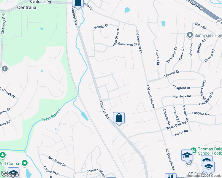 map of restaurants, bars, coffee shops, grocery stores, and more near 4022 Kings Gate Road in Chester