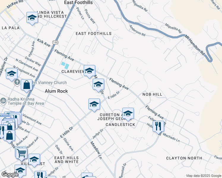 map of restaurants, bars, coffee shops, grocery stores, and more near 10472 McVay Avenue in San Jose