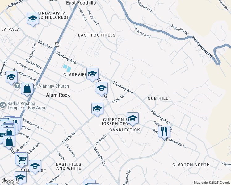 map of restaurants, bars, coffee shops, grocery stores, and more near 10472 McVay Avenue in San Jose
