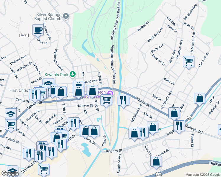 map of restaurants, bars, coffee shops, grocery stores, and more near 109 North 1st Street in Princeton