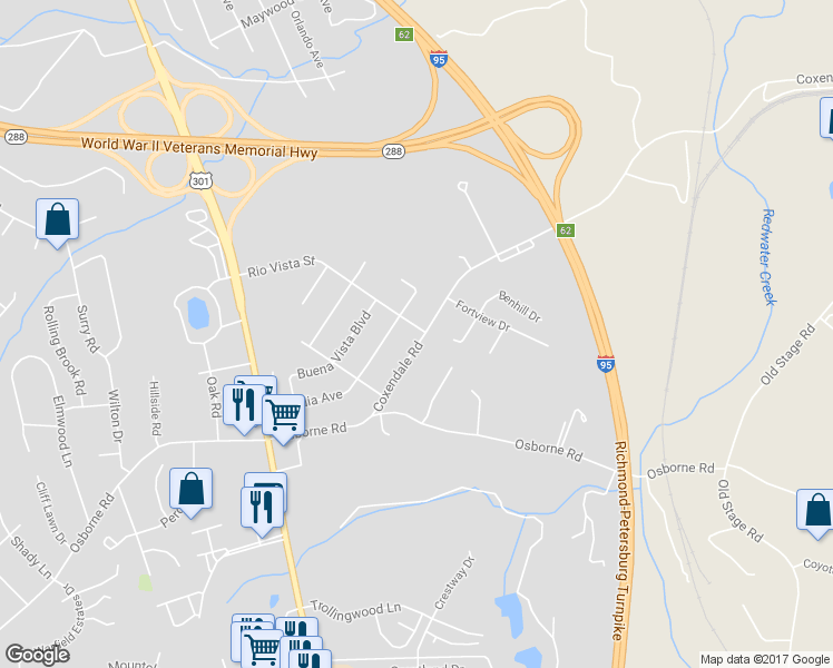 map of restaurants, bars, coffee shops, grocery stores, and more near 2300 Coxendale Road in Chester