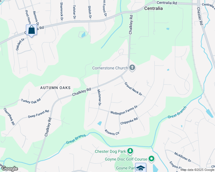 map of restaurants, bars, coffee shops, grocery stores, and more near 10619 Michmar Drive in Chester