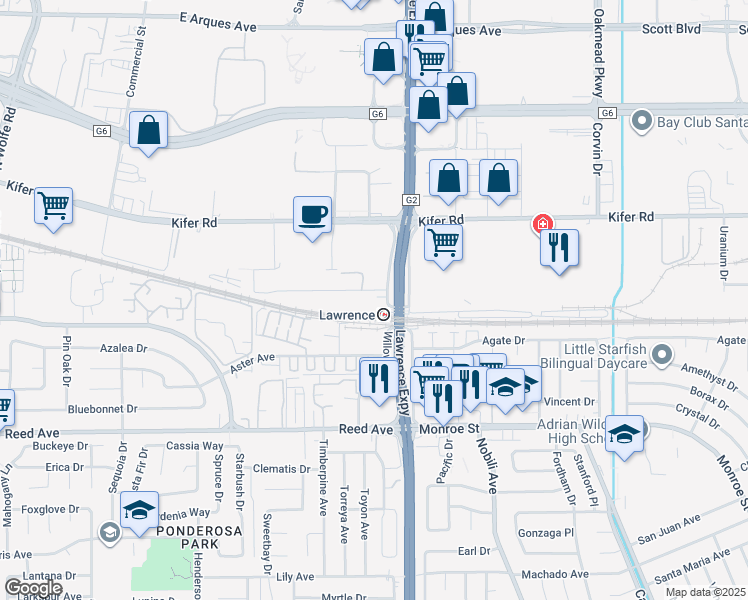 map of restaurants, bars, coffee shops, grocery stores, and more near 1170 Sonora Court in Sunnyvale