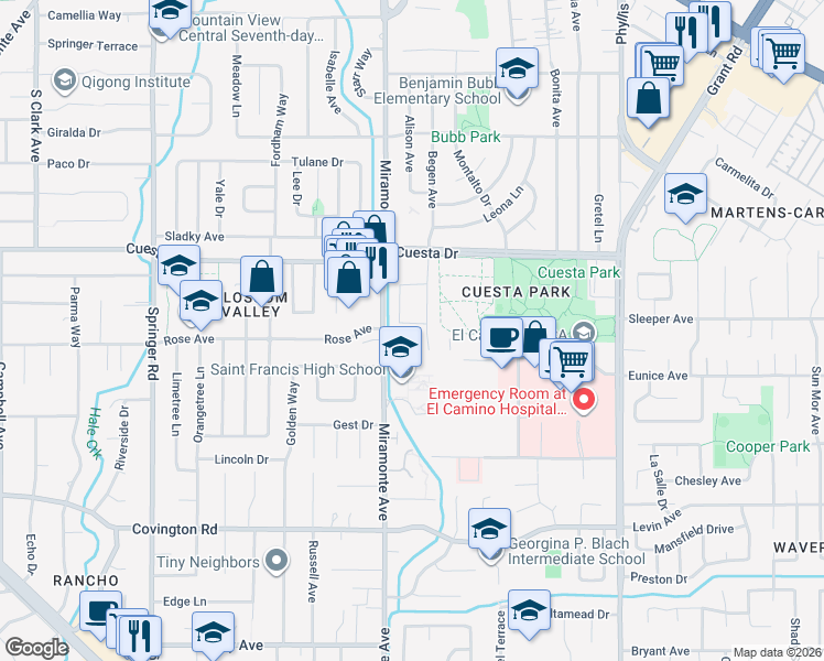 map of restaurants, bars, coffee shops, grocery stores, and more near 793 Gantry Way in Mountain View