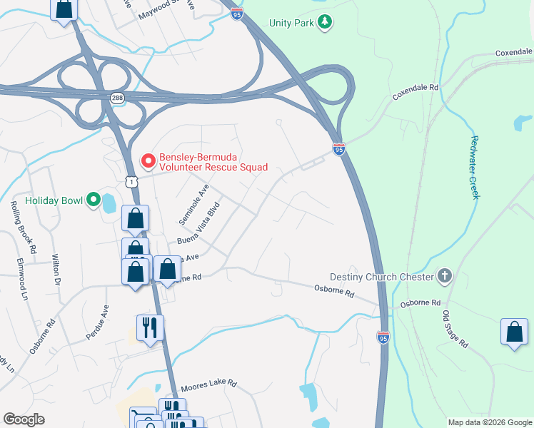 map of restaurants, bars, coffee shops, grocery stores, and more near 2211 Coxendale Road in Chester