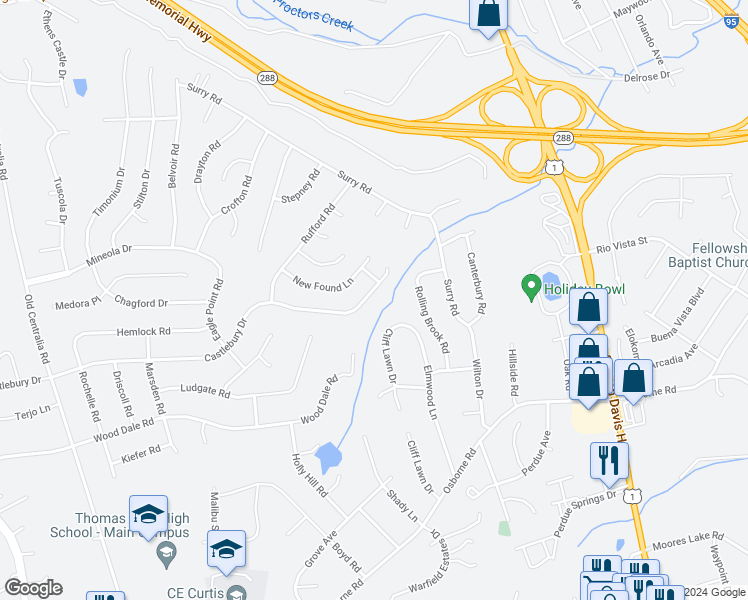 map of restaurants, bars, coffee shops, grocery stores, and more near 3111 Castlebury Drive in Chester