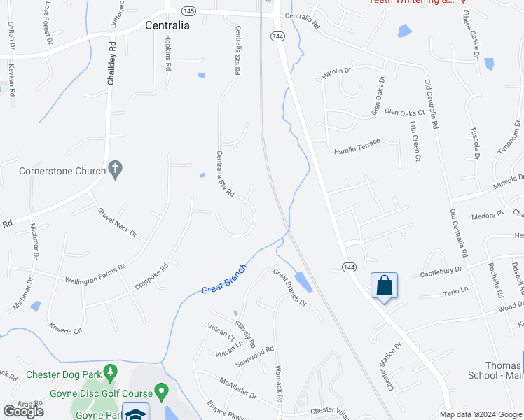 map of restaurants, bars, coffee shops, grocery stores, and more near 10513 Centralia Station in Chester