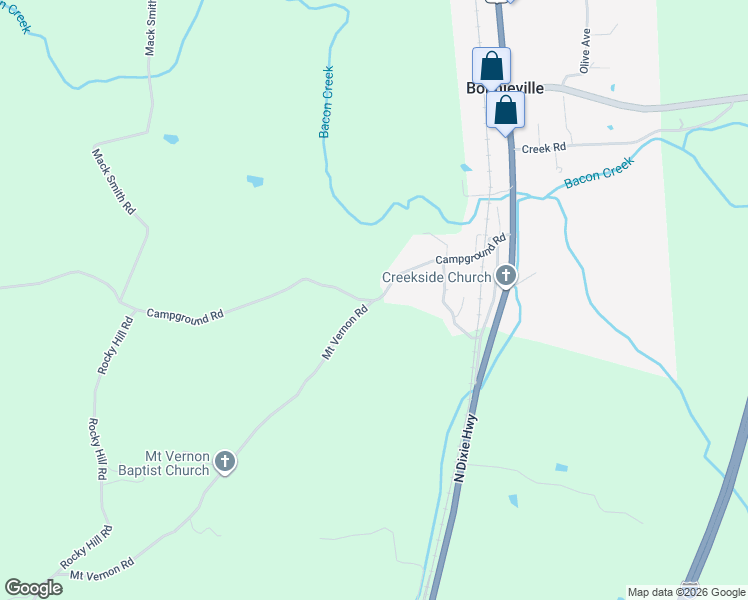 map of restaurants, bars, coffee shops, grocery stores, and more near 275-345 Campground Rd in Bonnieville