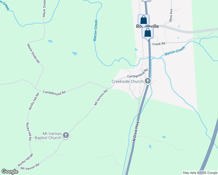 map of restaurants, bars, coffee shops, grocery stores, and more near 345 Campground Rd in Bonnieville