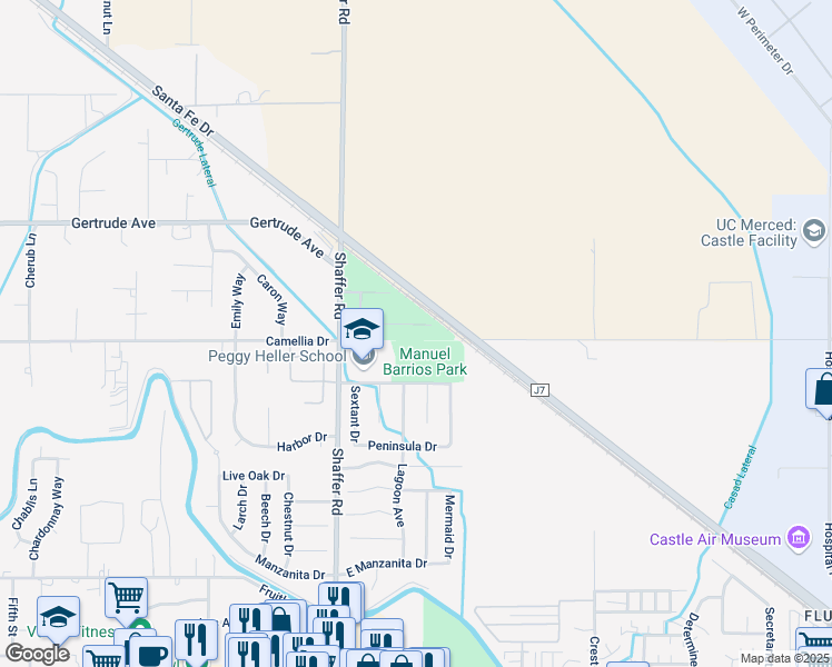 map of restaurants, bars, coffee shops, grocery stores, and more near 210 Kelly Court in Atwater