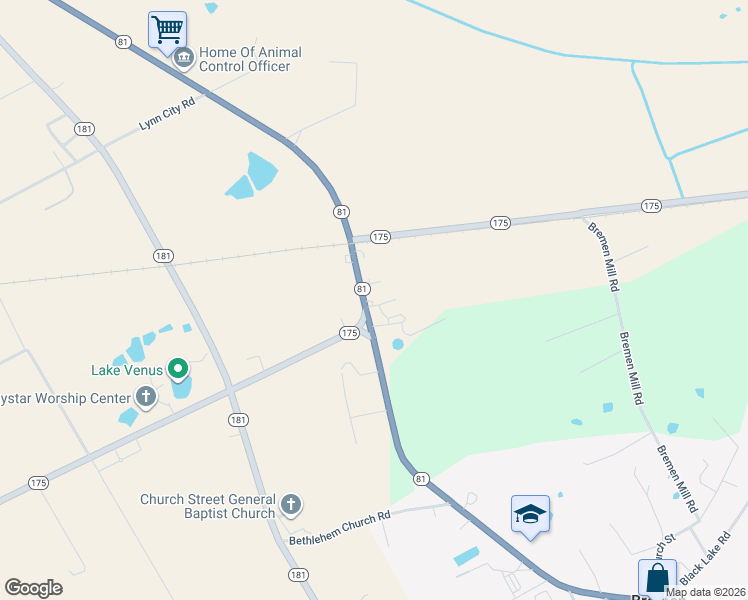 map of restaurants, bars, coffee shops, grocery stores, and more near Highway 81 in Bremen