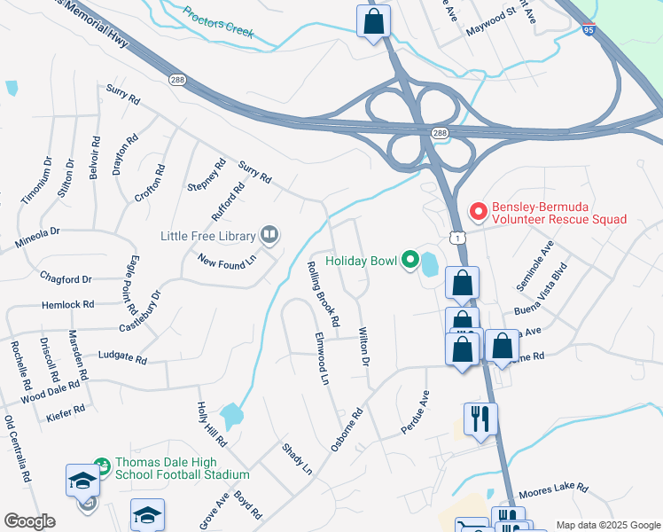 map of restaurants, bars, coffee shops, grocery stores, and more near 11408 Surry Road in Chester