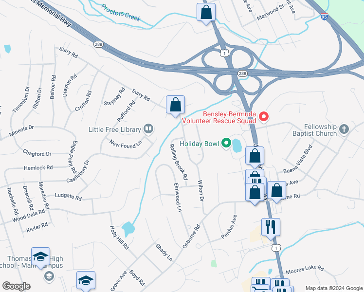 map of restaurants, bars, coffee shops, grocery stores, and more near 11408 Surry Road in Chester