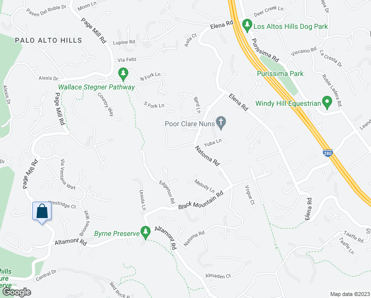 map of restaurants, bars, coffee shops, grocery stores, and more near 13300 Simon Lane in Los Altos Hills